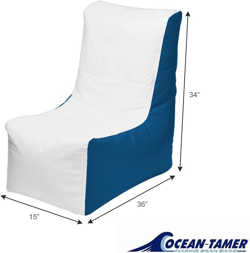 Ocean-Tamer Wedge Boat Bean Bag Chair, Waterproof Beanbag for Fishing Boat Deck Marine Grade Vinyl (Small, White/Royal)