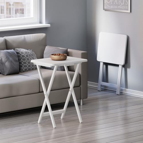 Winsome Alex Set of 2 Foldable Snack Tables, White | Easy to Store Small Portable Fold Up Table Set for Kitchen, Living Room TV Dining, Crafts, Puzzles, Work From Home