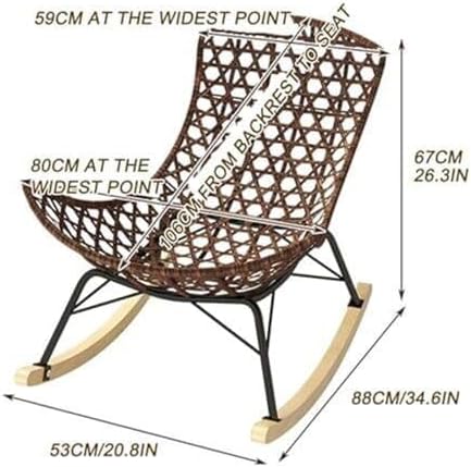 Rattan Rocking Chair with Padded Cushion, Outdoor Recliner for Patio, Porch, Bedroom & Garden – Extra Wide Seat & Stable Base (Orange)(Orange)