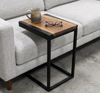 Handcrafted Walnut and Black Epoxy C-Table, Live-Edge Solid Walnut Top, Steel Base, 18x12x25 Inch, Industrial Style