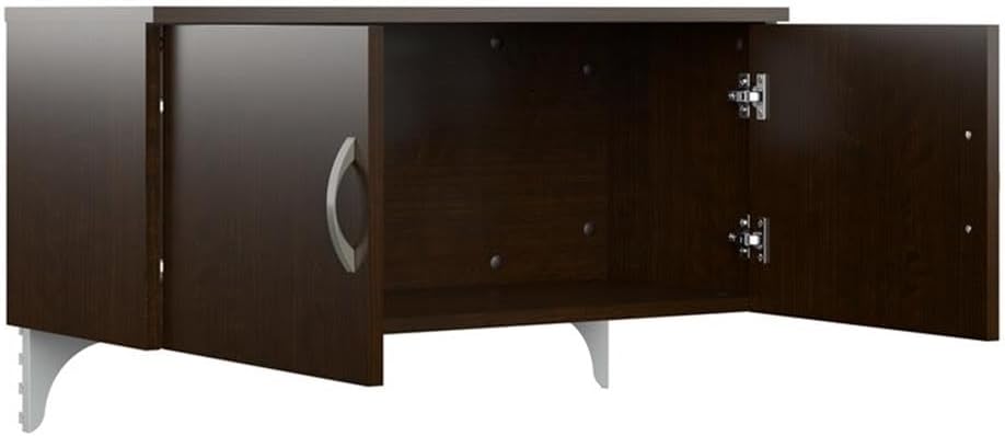 Bush Business Furniture Office in an Hour 2 Person L Shaped Cubicle Desks with Storage, Drawers, and Organizers in Mocha Cherry, Double Workstation Set with Privacy Panels