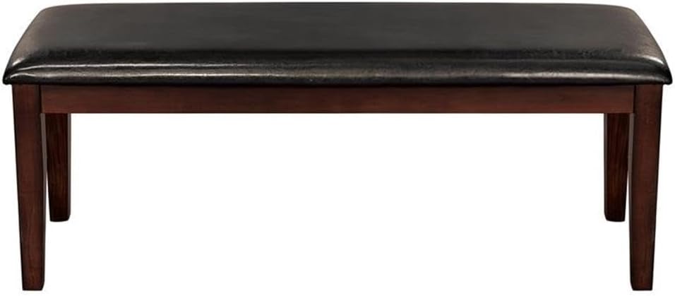 Homelegance 48 Inch Upholstered Dining Bench, Dark Brown Faux Leather Padded Seat Accent Bench with Wood Frame, Easy Assembly, for Dining Room/Kitchen/Entryway/Bedroom, Cherry