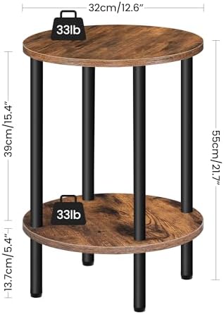 CHOEZON Round Side Table and Farmhouse End Table with Charging Station Bundle, 2-Tier Large Side Table, Square End Table, Skinny Sides Table for Living Room, Bedroom TBZ01BF-MBZ15UHT