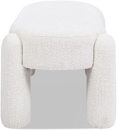 Pemberly Row 49" Oval Fully Upholstered Bench, Milk Cream White Boucle, Eucalyptus Wood Frame, Contemporary Rounded Dowel Legs, Textured Seat for Living Room, Bedroom, or Kids Room