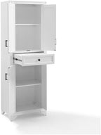 Maykoosh Pantry Cabinet - Distressed White Kitchen Storage - Adjustable Shelves & Drawer