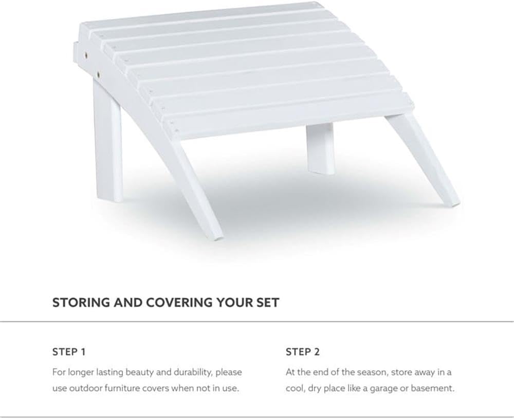Hawthorne Collections Transitional Outdoor Ottoman, 21.66" W x 21.06" D x 13.78" H, Solid Wood and Acacia, White Finish, Sturdy Patio Furniture Footrest, Complement to Adirondack or Outdoor Seating