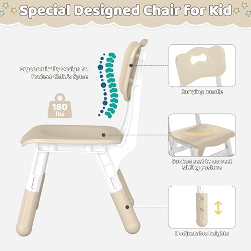 DOREROOM Kids Table and 2 Chairs Set, Height-Adjustable Toddler Table and Chair Set with Graffiti Desktop, 31.5''L x 23.6''W Children Activity Table for Daycare, Classroom, Home