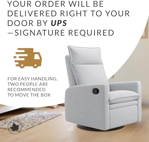 Arya Modern Nursery Glider Recliner Chair – Cozy Nursing Chair with 360° Swivel for New Parents, Gentle Motion, Compact Design, High Back & Low Armrests, Canadian Made (Heather Grey/ARLO Fabric)