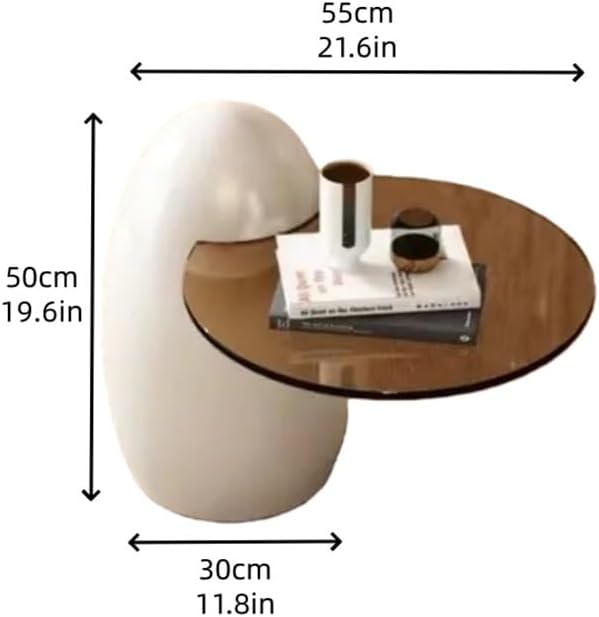 Modern PE Plastic Coffee Table, Nesting End Table with Glass Top, Creative Egg-Shaped Side Table for Living Room, Bedroom, Small Spaces