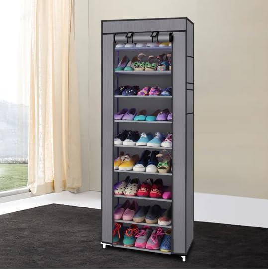 Non-Woven Fabric Shoe Rack, Black, 10-Layer 9 Lattice, Space-Saving, Portable Storage Organizer