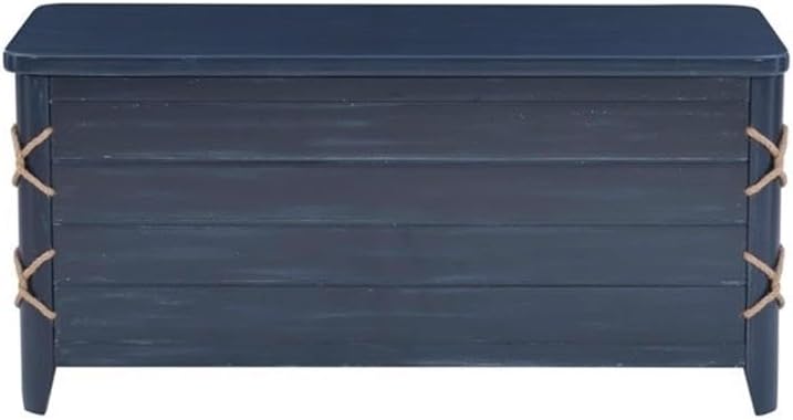 BOWERY HILL Modern Wood Rope Storage Chest, 38" L x 18" D x 18" H, Cedar Lined, Blue Finish, Paneled Design with Rope Trim, Versatile for Blanket Storage, Seating, or Coffee Table Use