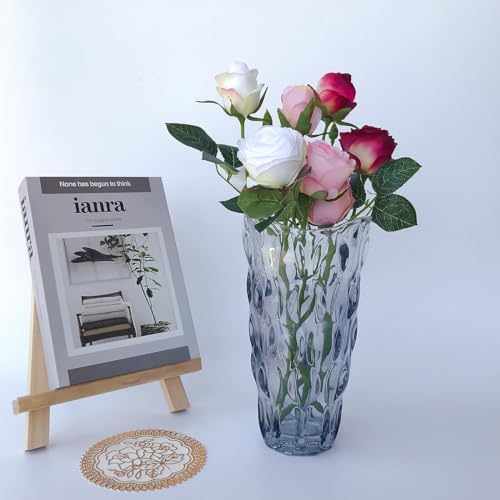 Unbreakable Flower Glass Vase 2.4lb 9.5inch Sparkle vase Bohemian Style, for Centerpieces,Kitchen,Office, Living Room,Wedding,Perfect Home Decor Glass Vase (Gradient Gray)