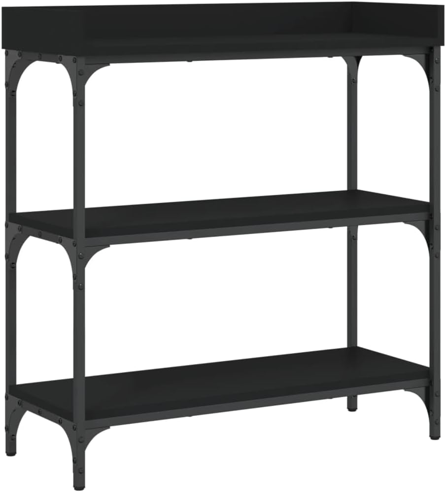 Console Table Black Engineered Wood with Metal Frame 29.5 x 11.8 x 31.5 in, Minimalist Accent Table for Living Room or Foyer, Durable Side Tables with Adjustable Feet and Spacious Storage