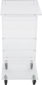 Acrylic Side Table with Storage and Lockable Wheels,C Shaped End Table,Small Coffee Table for Couch, Living Room, Bedroom,Clear