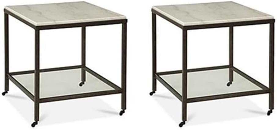 Home Square Set of 2 Marble Rectangular End Tables in Bronze