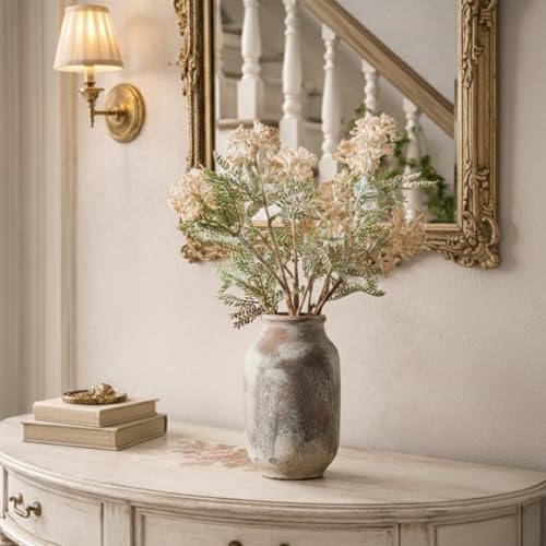 SIDUCAL Rustic Ceramic Farmhouse Flower Large Vase, Whitewashed Terra Cotta Vase, Pottery Decorative Flower for Home Decor, Table, Living Room Decoration, Shelf Decor, Mantel, 9.5 Inch, Terra