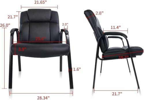 CLATINA Big Tall 500 LBS Wide Guest Chair Heavy Duty, Leather Side Reception Chairs with Padded Armrest No Wheels, Executive Office Desk Chair for Meeting Conference Waiting Room Home, Black 6 Pack