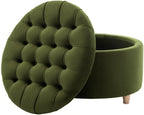 Niche Knight 28-Inch Large Round Pintucked Storage Ottoman with Lift-Off Lid, Tufted Upholstered Accent Footrest for Living Room, Bedroom, Entryway, Hidden Storage – Emerald Green