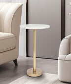 Modern Round Marble End or Side Table for Home Decor - Elegant Small Table Stand for Bedside Night Stand, Room, or Living Room Decor - Stylish Drink Table for Small Space or Bedroom Decor - 24", Ivory