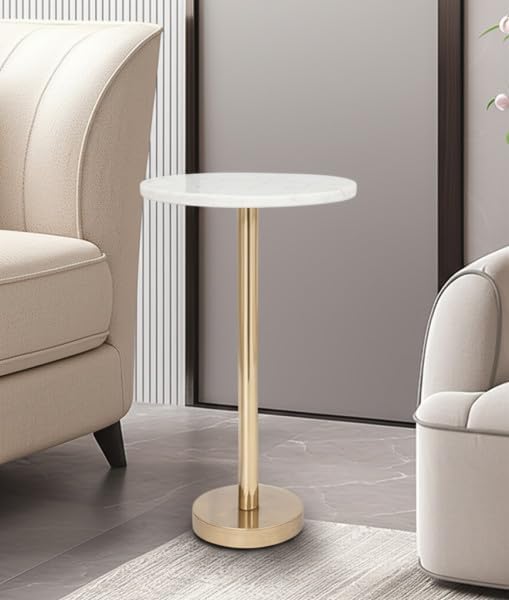 Modern Round Marble End or Side Table for Home Decor - Elegant Small Table Stand for Bedside Night Stand, Room, or Living Room Decor - Stylish Drink Table for Small Space or Bedroom Decor - 24", Ivory
