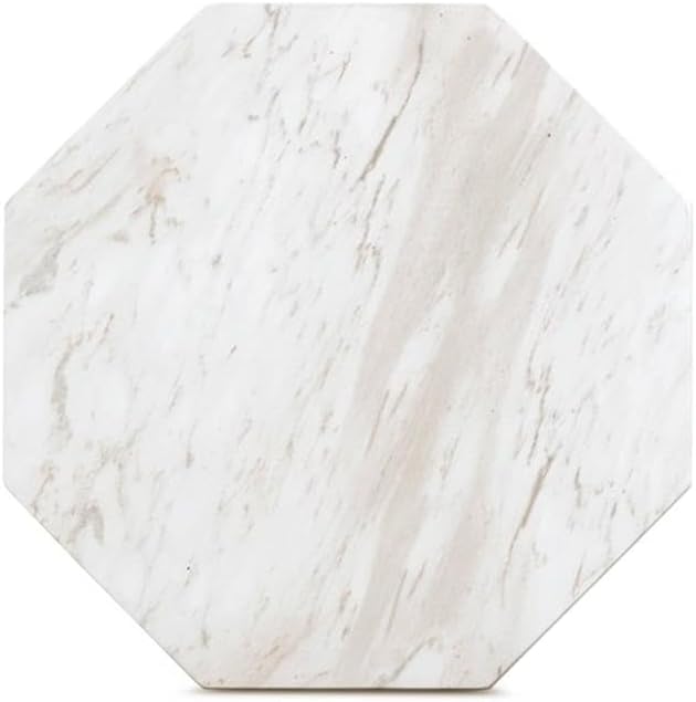 Pemberly Row Contemporary Round Side Table, White Faux Marble Top, 19.8" W x 21.5" D x 30" H, Solid Oak Wood Reversed Tapered Legs, Bold Indoor or Outdoor Accent Table