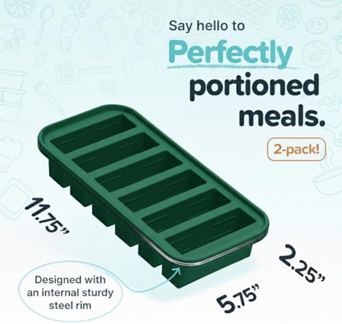 Souper Cubes 1/2 Cup Silicone Freezer Molds with Lids, Kale, 2-Pack | 100% Platinum-Cured Silicone Freezer Cubes, Oven & Microwave Safe, Perfect for Freezing Broth, Sauces, Sides and More