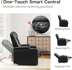 ANJ Power Home Theater Recliner Chair Set of 2, Electric Movie Theater Seating Reclining Chairs with Cup Holders for Living Room, Faux Leather with Blue LED, USB Ports, Hidden Arm Storage (Black)