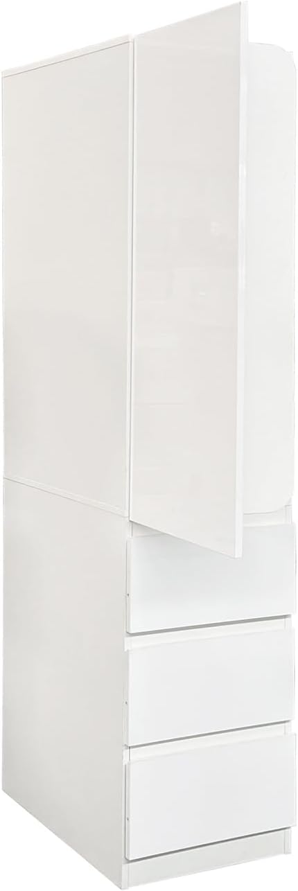 JOYSOURCE Narrow 24'' Deep Kitchen Pantry Storage Cabinet with Doors, Shelves, Drawers Tall Cupboard for Food Glossy White (Left-Hinged)