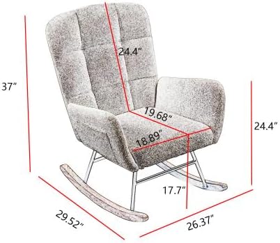 Teddy Rocking Chair, Upholstered Nursery Glider with High Back, Comfy Accent Armchair for Living Room Bedroom, Metal Frame & Solid Wood Legs, 250Lbs Capacity, Cream White