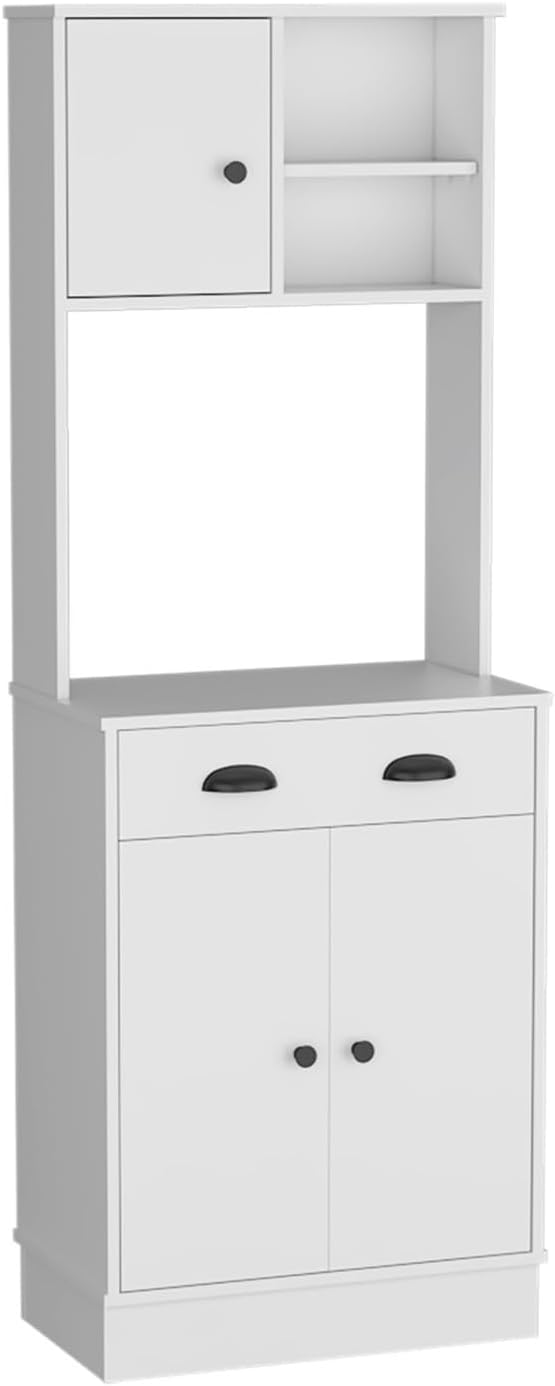 Kitchen Pantry 67" H, Two Cabinets, Three Doors, Two Open Shelves, One Drawer, Microwave Storage Option,for Kitchen