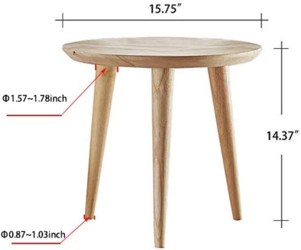 WoodShine Side Table Small Round Solid Wood Sofa End Tables Accent Nesting Coffee Table Natural(H:14.37inch)