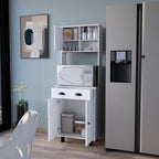 66" Tall Kitchen Pantry Cabinet with Storage,Wooden Cupboard Credenza Bufffet Cabinet with Open Shelves,Microwave Stand,4 Doors and Drawer,for Living Room,Dining Room,White