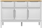 White Solid Pine Wood Sideboard with Drawers and Doors, Modern Engineered Wood Medium Storage Cabinet for Dining Room Living Room Hallway, Spacious Design and Durable