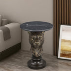 Ferand Leopard Head Accent Table with Faux Marble Top, Decorative Animal Pedestal End Table, Resin Sculpture Side Table for Living Room, Hallway, Bedroom, Luxury Statement Furniture Décor Piece