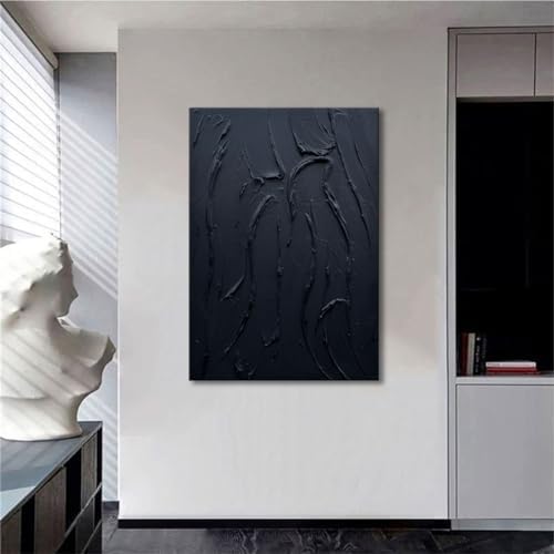 zoinart Hand Painted Large Thick Texture Black Minimalist Oil Paintings Contemporary Art Oil on Canvas Vertical Wall Art Home Office Corridor Wall Art