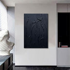 zoinart Hand Painted Large Thick Texture Black Minimalist Oil Paintings Contemporary Art Oil on Canvas Vertical Wall Art Home Office Corridor Wall Art