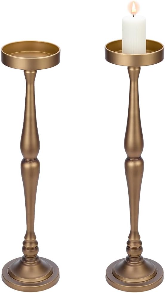 PH PandaHall 2 Set Martini Drink Table, 6.5"x26.5" Retro Pedestal Side Table Antique Bronze Small Round Side Table Cocktail Table Vintage Metal Candlestick Home Decor for Living Room Bedroom Bathroom