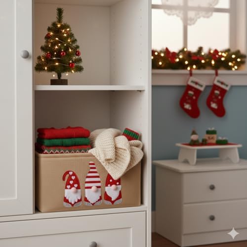 Christmas Baskets for Gifts Empty, Christmas Gnomes Basket, Large Gifts Bags for Holiday Ornaments Collapsible Storage Bins with Drawstring for Kidsroom