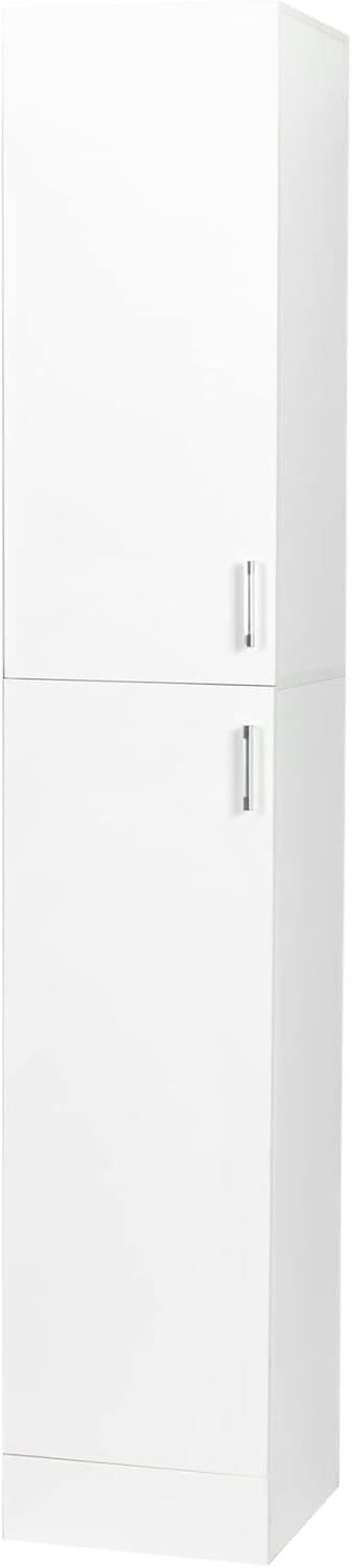 75 Inch Kitchen Pantry Cabinet with 2 Doors and Fixed Shelves, White | White particle board and MDF, kitchen dining room or study, 2 doors, 3 fixed shelves, melamine finish, 13.8 in W, 74.8 in H