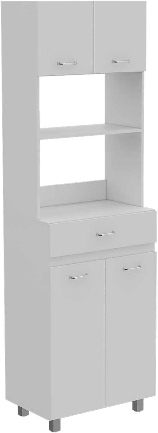 Microwave Cabinet with Storage, Kitchen Organizer, White