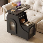 Mobile Side Table with Storage, Sofa End Table with Rotating Top, Glass Door Cabinet on Wheels for Bedrooms, Living Rooms(Black,27.6 x 11.8 in)