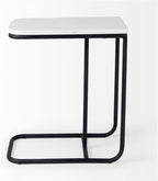 Pemberly Row C-Shaped Side Table, White Marble Top, Matte Black Iron Frame, Minimalist Modern Style, Living Room Accent Table