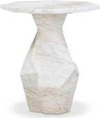 Pemberly Row Contemporary Round Side Table, White Faux Marble Top, 19.8" W x 21.5" D x 30" H, Solid Oak Wood Reversed Tapered Legs, Bold Indoor or Outdoor Accent Table