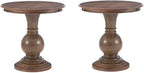 BOWERY HILL Set of 2 Round Wood Accent Pedestal Base Tables in Rustic Natural