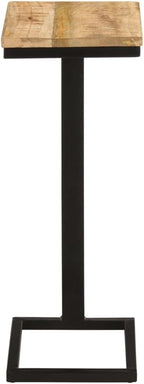 Rough Mango Wood Side Table 2 Pcs with Powder Coated Iron Legs, End Table for Living Room, Natural Wood Grain