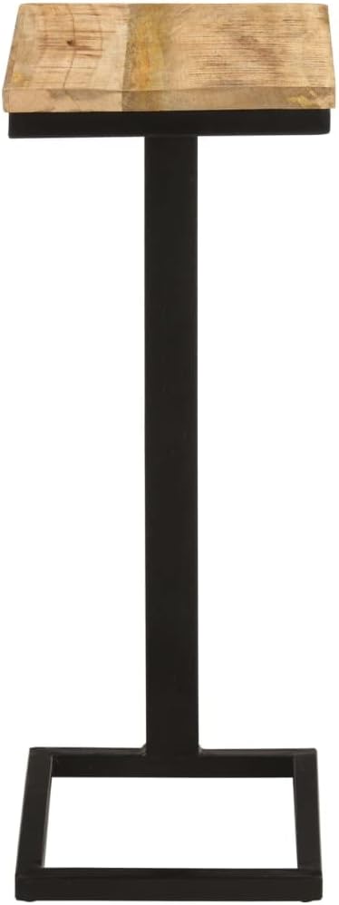 Rough Mango Wood Side Table 2 Pcs with Powder Coated Iron Legs, End Table for Living Room, Natural Wood Grain