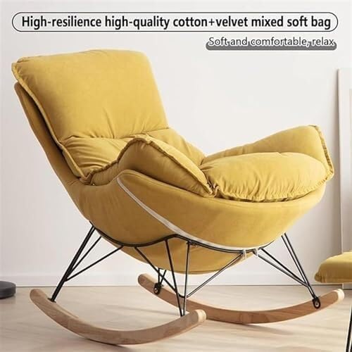Comfortable Rocking Chair with Footstool, Ergonomic Lounge Sofa Chair for Balcony, Indoor Bedroom Rocker Chair, Upholstered with Cotton Pad (Yellow)