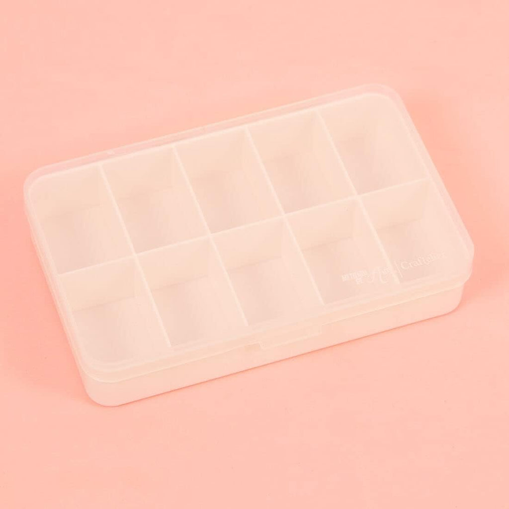 Craftelier - Mini Organizing Box with 10 Compartments for Scrapbooking and Craft Materials | Dimensions 14.6 x 9.1 x 3.2 cm (5.75“ x 3.6” x 1.25") - Clear & White Color