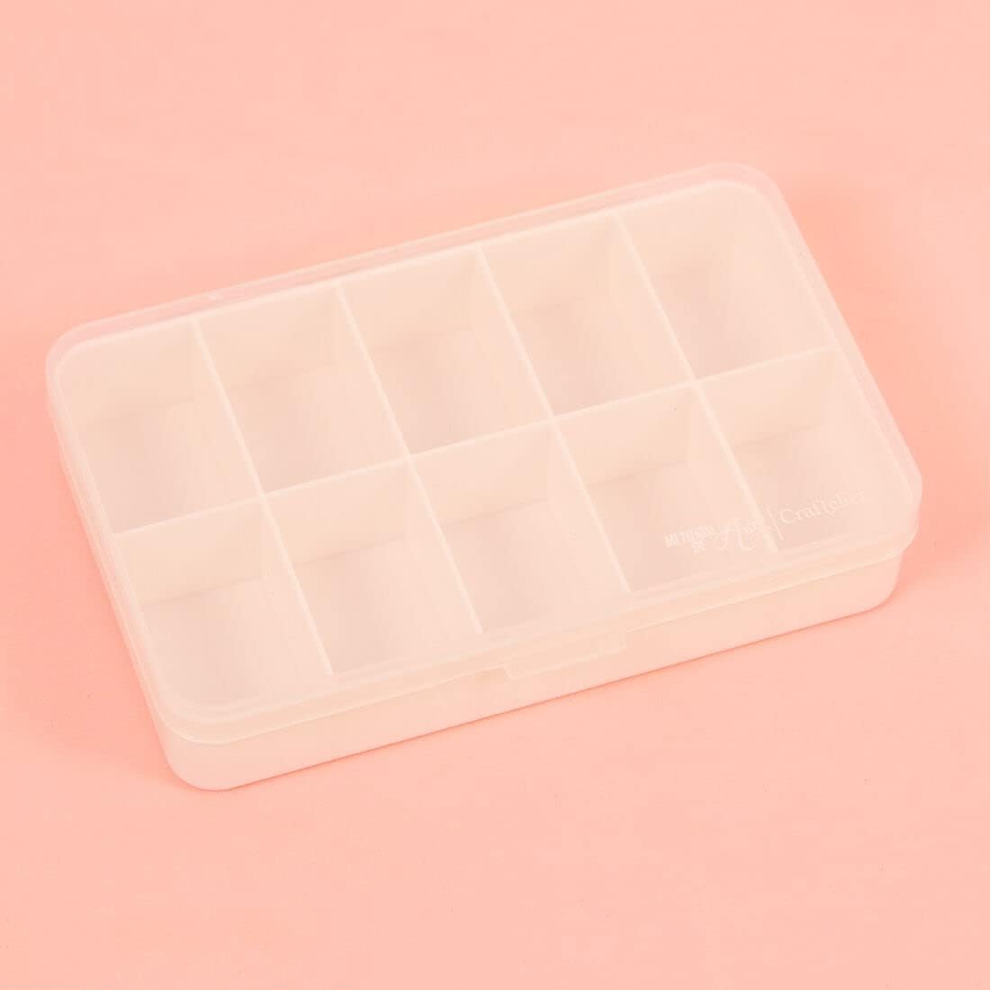 Craftelier - Mini Organizing Box with 10 Compartments for Scrapbooking and Craft Materials | Dimensions 14.6 x 9.1 x 3.2 cm (5.75“ x 3.6” x 1.25") - Clear & White Color