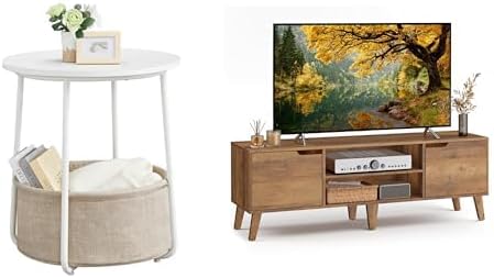 VASAGLE Small Round Side, TV Stand for 65-Inch TVs, ULET223W10 and ULTV556K01